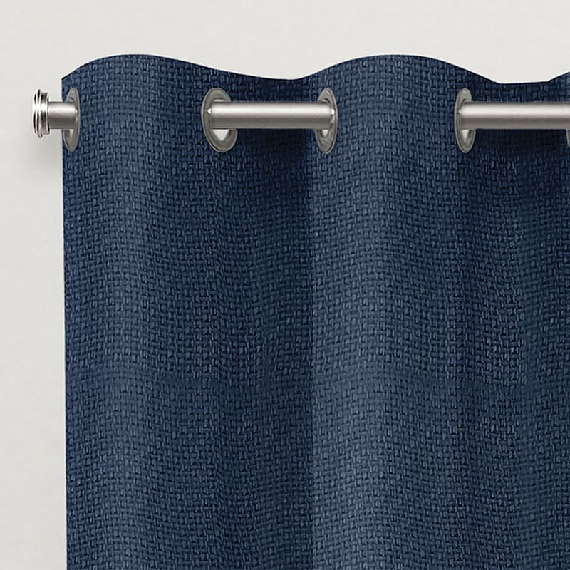 Navy Blue Basket Weave Light Filtering Curtain Panel, 84"