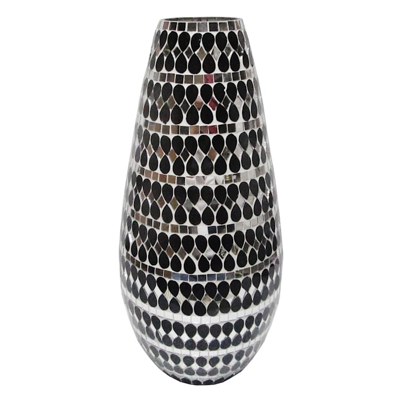 Found & Fable Black & Silver Mosaic Vase, 18.5"
