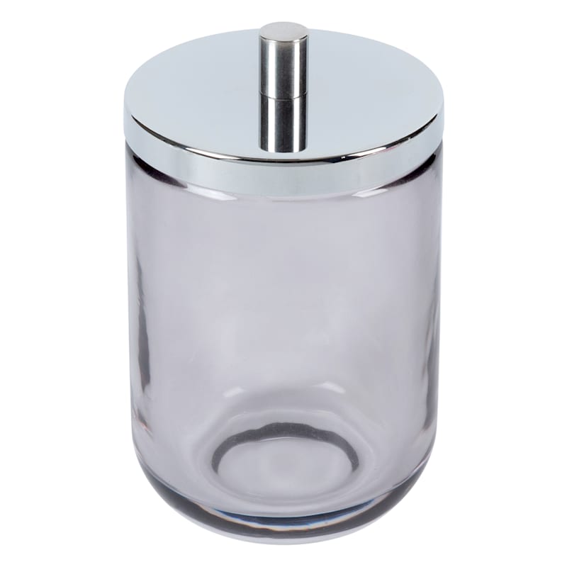 Jasper Glass Cottonball Holder Grey With Chrome Accents At Home