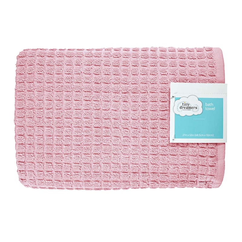 at Home Cotton Grid 27 x 52 Pink Bath Towel