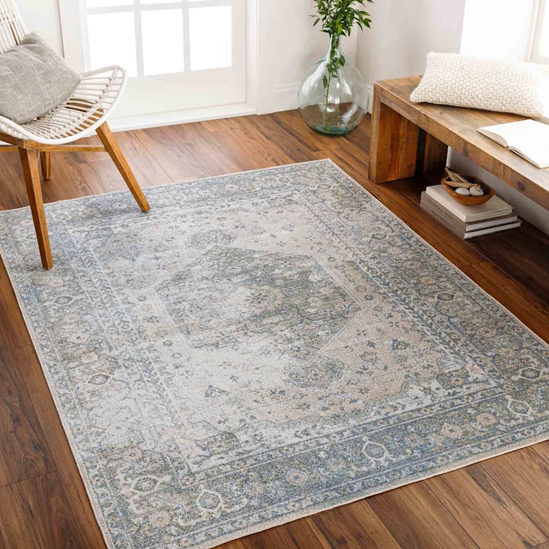 D590 Lillian Blue Multi Medallion Washable Area Rug 8x10