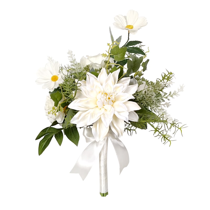 Willow Crossley White Mixed Floral & Greenery Bouquet, 14"