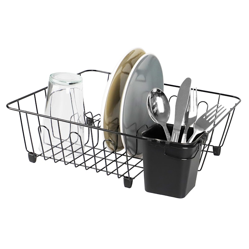 Wire Dish Rack with Holder, Black