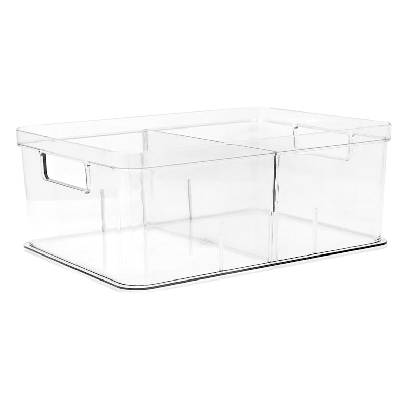 Clear Storage Bin with Divider, Medium