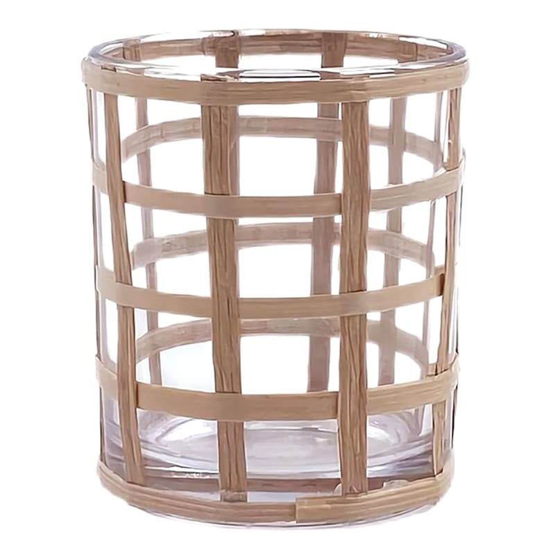 Honeybloom Glass Rattan Votive Holder, 3.5"