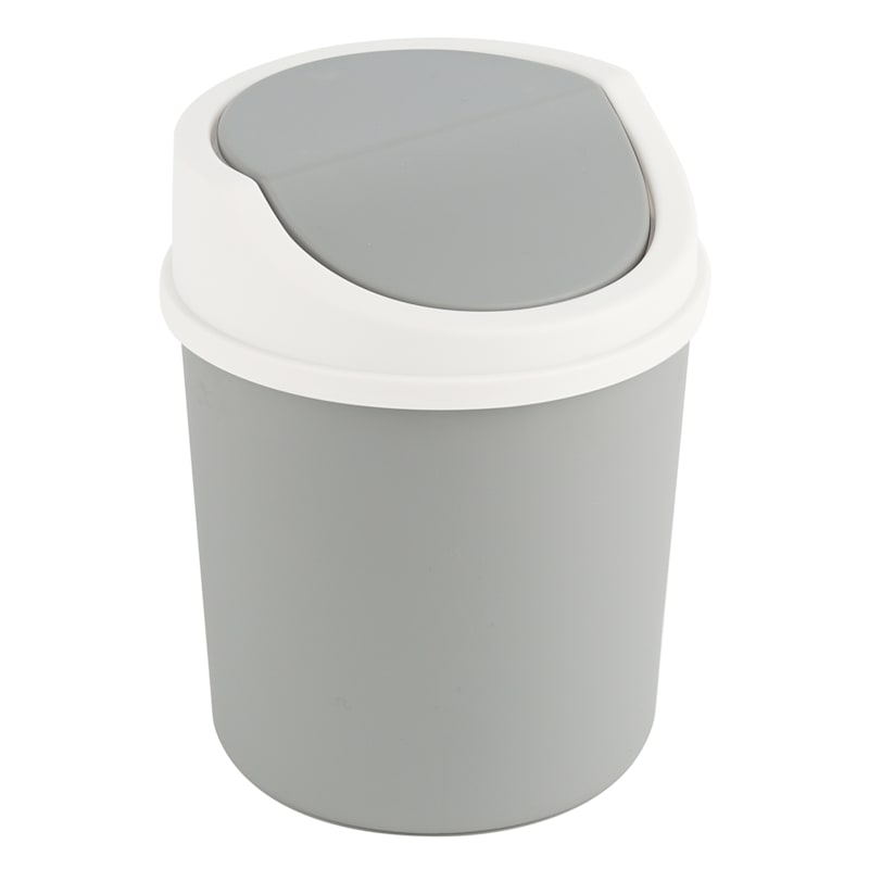 Grey Round Lidded Wastebasket, 1.5l