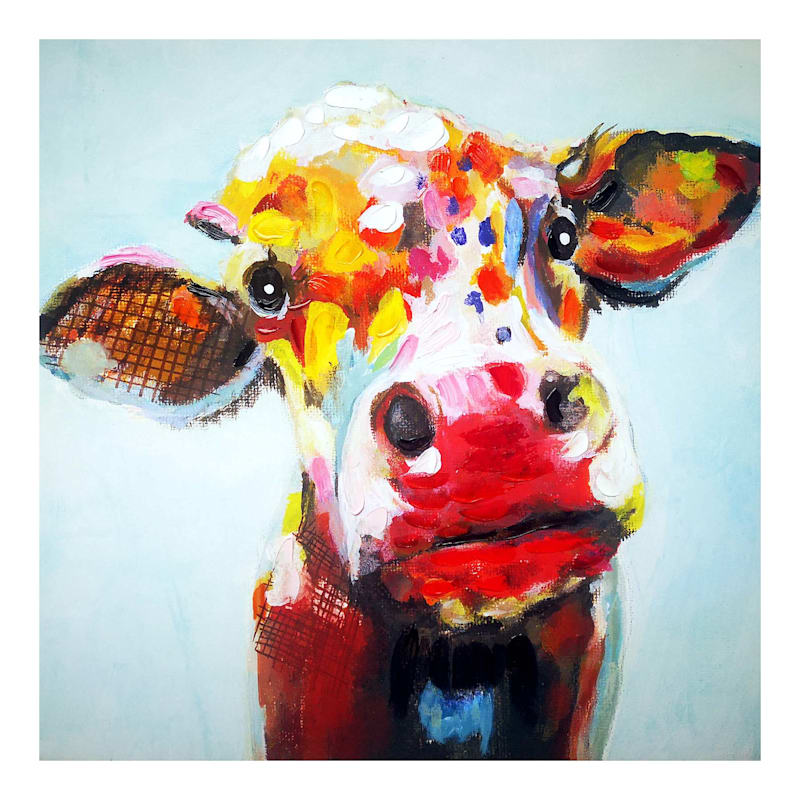 Colorful Cow Embellished Canvas Wall Art, 35"