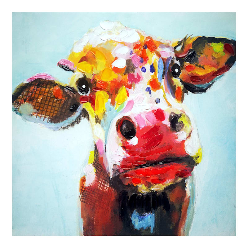 Colorful Cow Embellished Canvas Wall Art, 24"