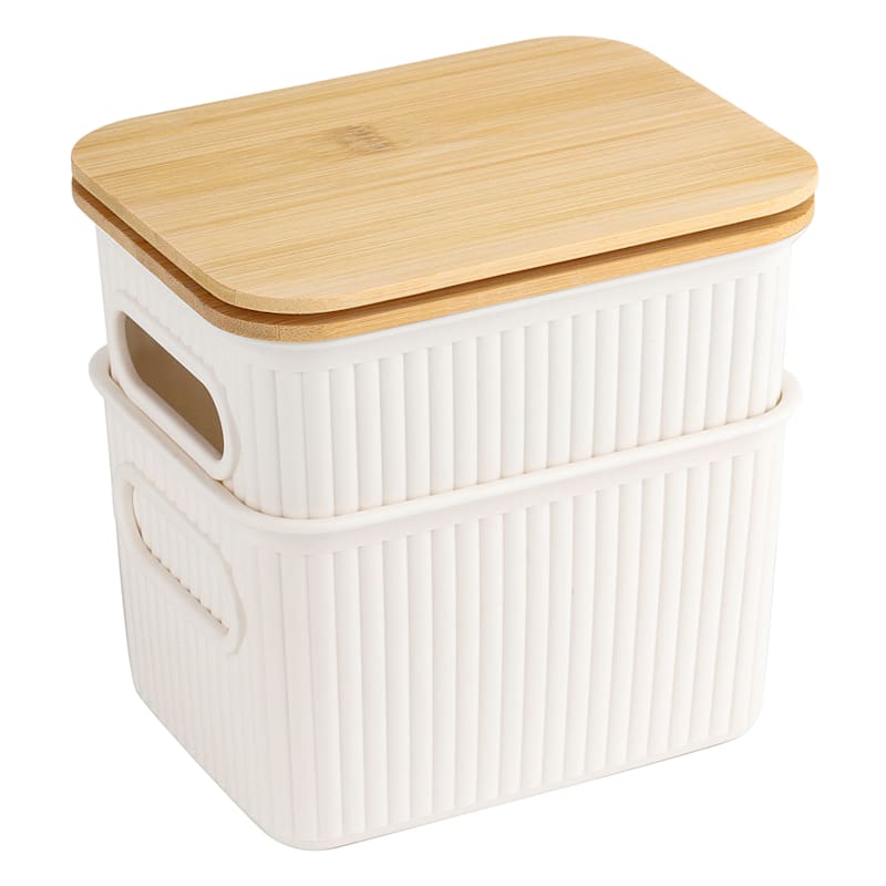 2-Pack Basket with Bamboo Lid, Medium