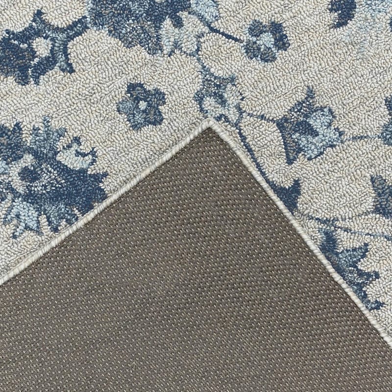 (A502) Providence Tacoma Blue Floral Hooked Area Rug, 5x7