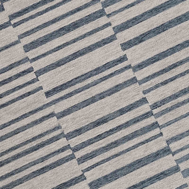 (A507) Ty Pennington Owens Blue & White Broken Stripe Area Rug, 7x9