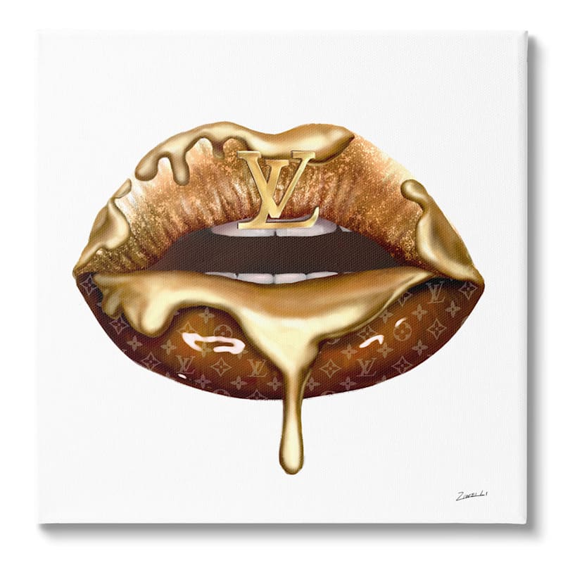Luxury Gold Lips Canvas Wall Art, 10"