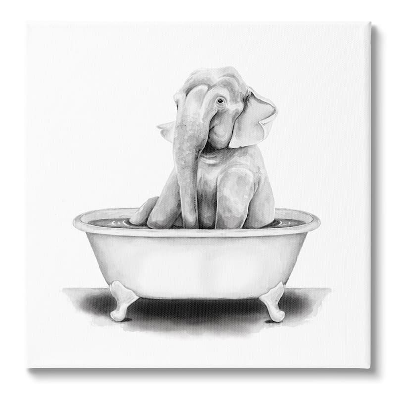 Elephant in Bathtub Canvas Wall Art, 10"