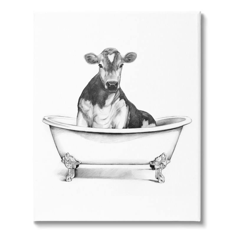 Cow in Bathtub Canvas Wall Art, 10x8
