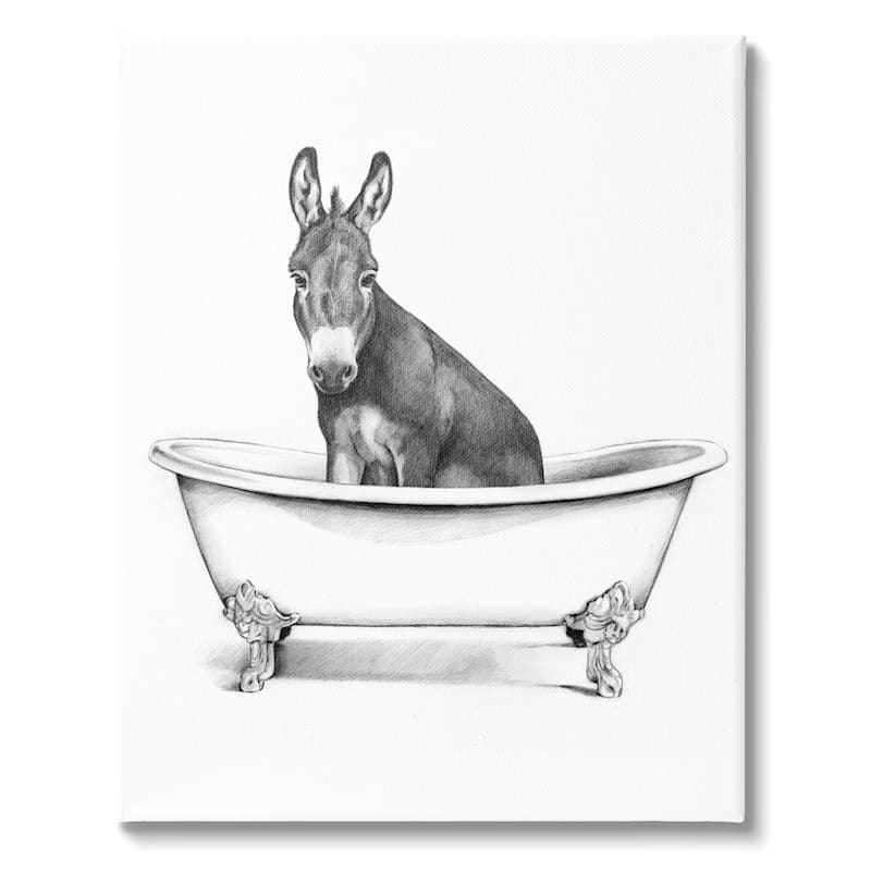 Donkey in Bathtub Canvas Wall Art, 10x8