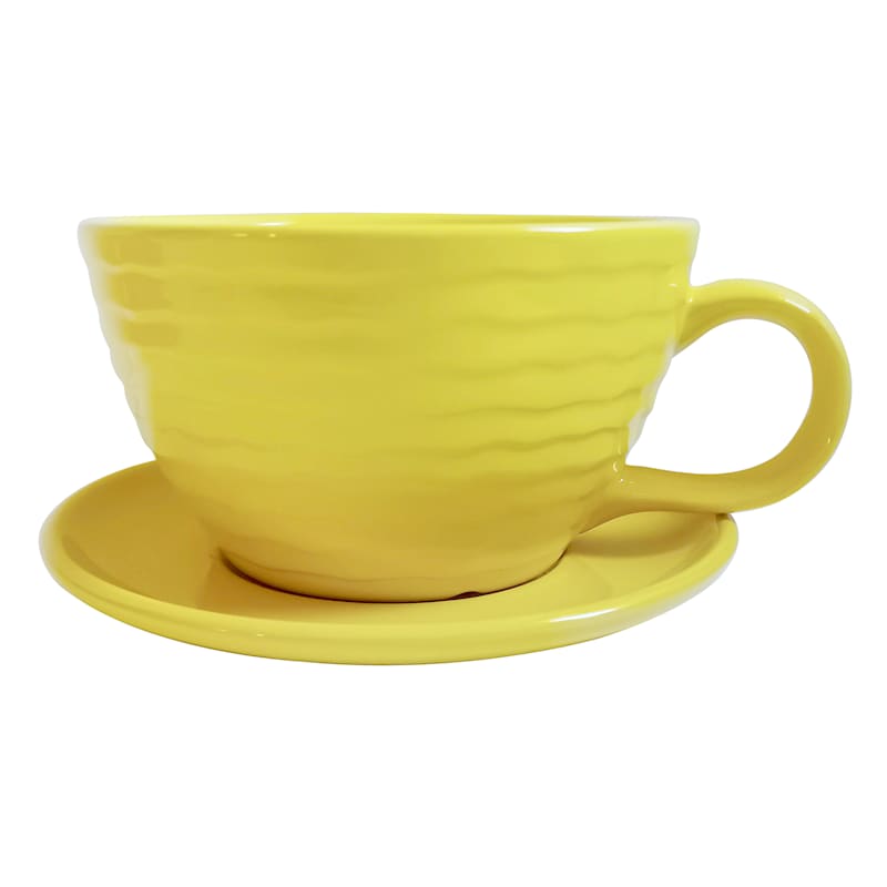 Indoor Shelby Yellow Teacup & Saucer Ceramic Pot, 6"
