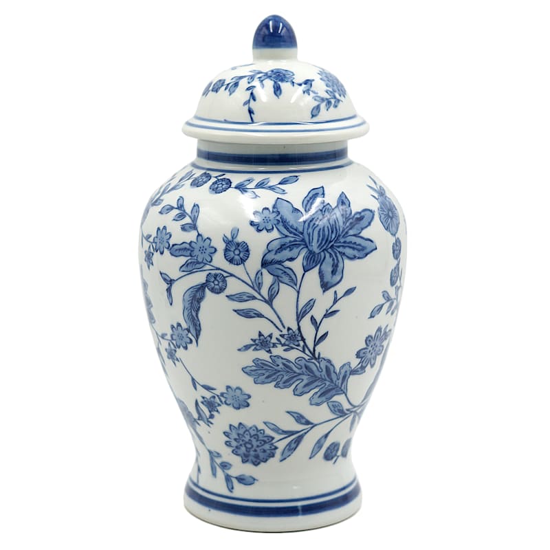Providence Blue & White Floral Porcelain Jar, 11"