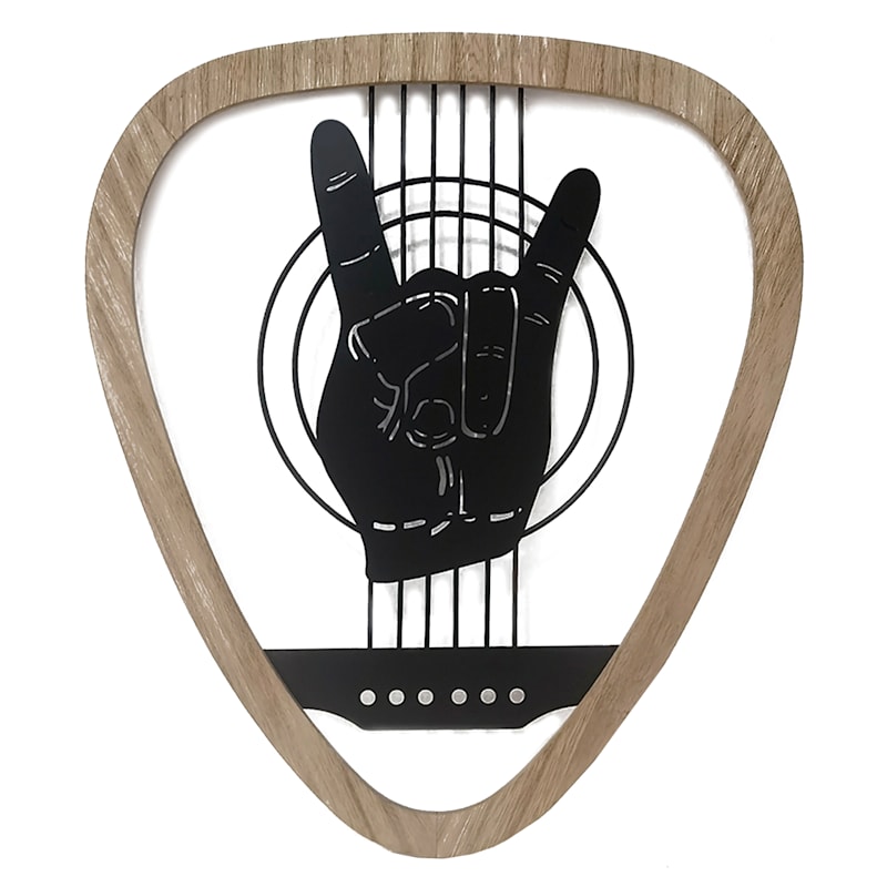 Wood & Metal Guitar Pick Wall Decor, 17x15