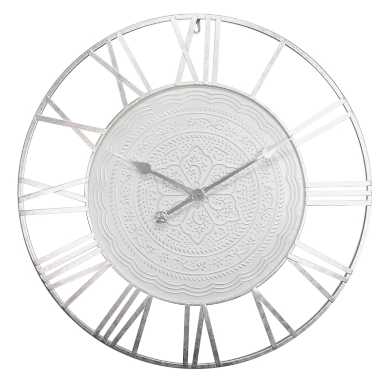Grey Round Metal Wall Clock, 24