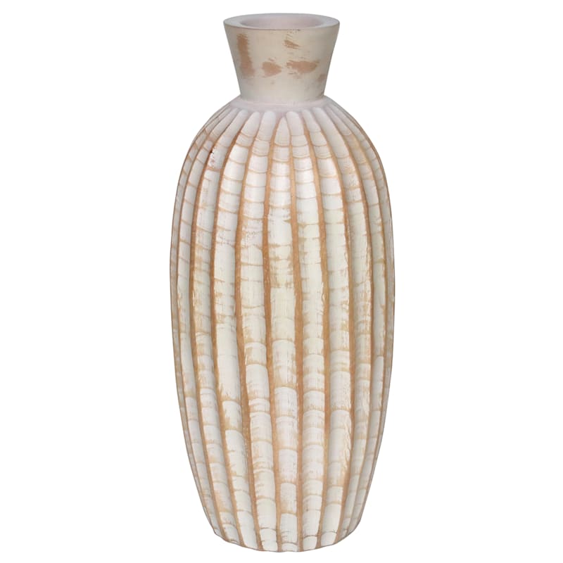 Found & Fable Whitewash Carved Vase, 14"