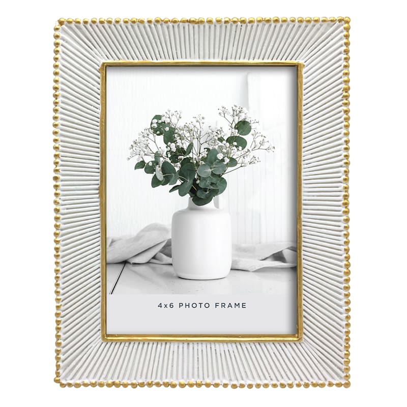 White with Gold Edge Tabletop Picture Frame, 4x6