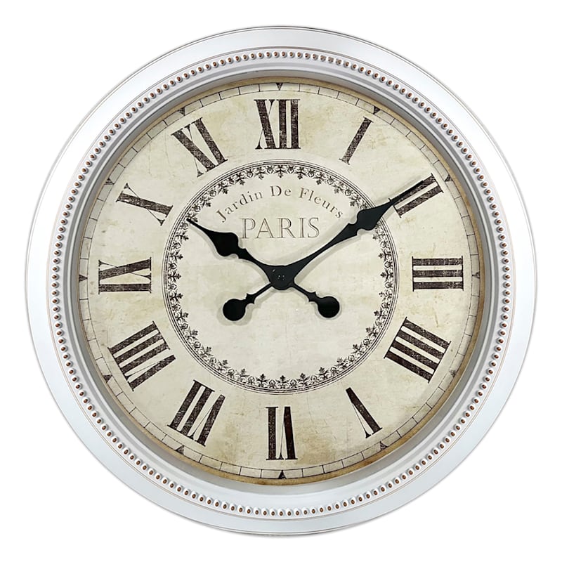 White Beaded Paris Wall Clock, 22"