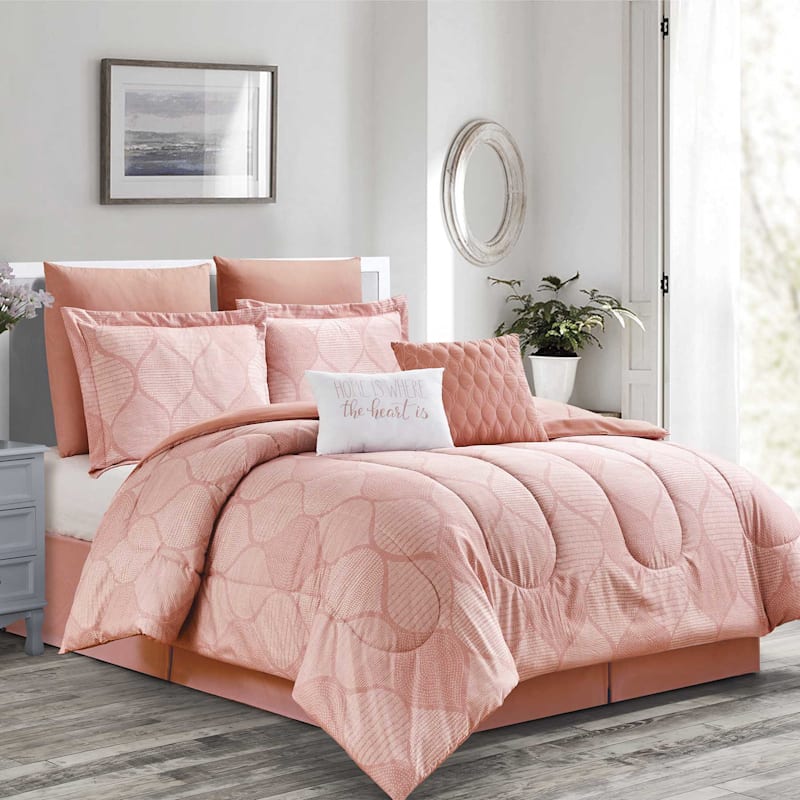 8-Piece Ogee Pink Essential Comforter Set, King