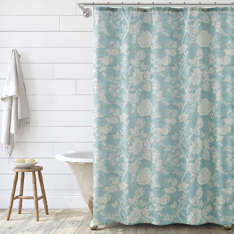13-Piece Blue Floral Shower Curtain Set, 72