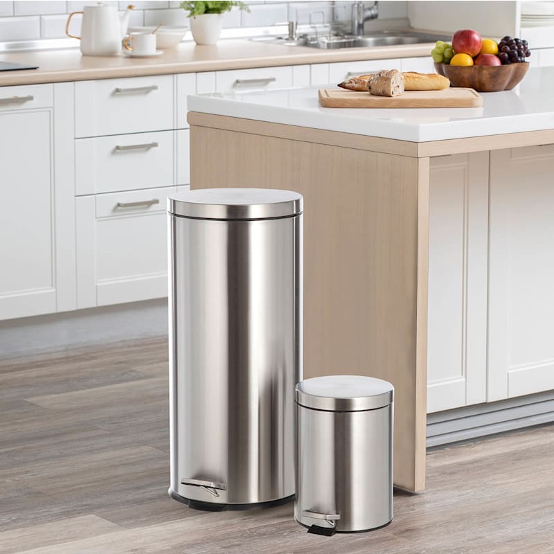 at Home 30L Stainless Steel Trash Can with Bonus 5L Trash Bin