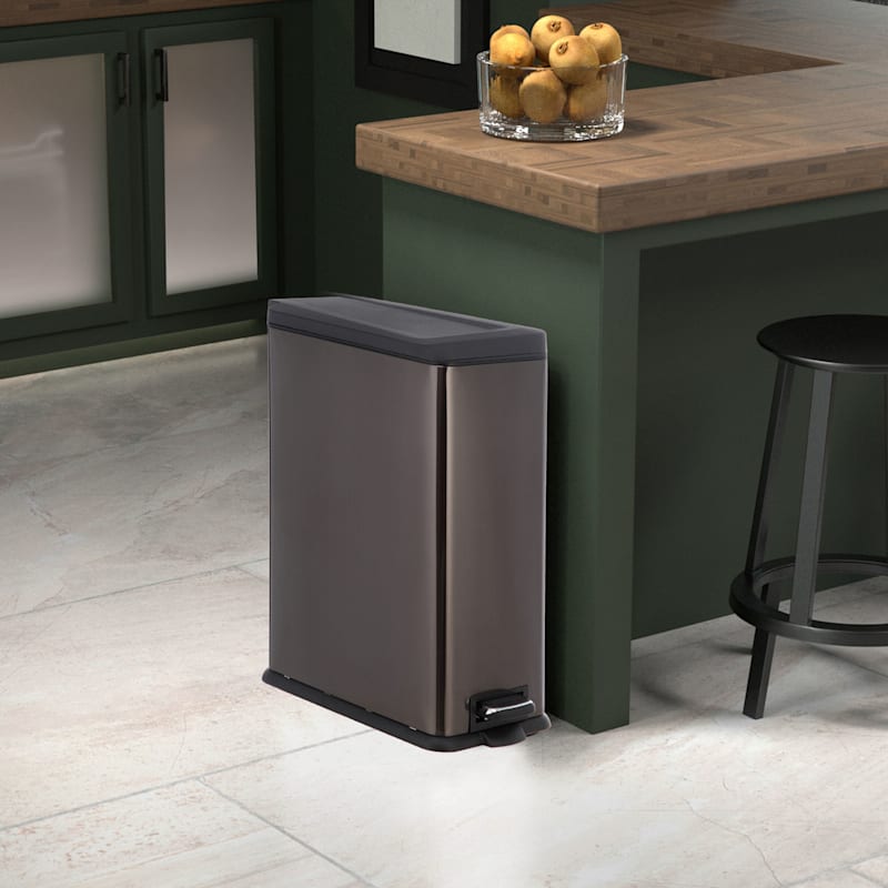 Tall Kitchen Plastic Rectangular Trash Can with Steel Pedal, Black