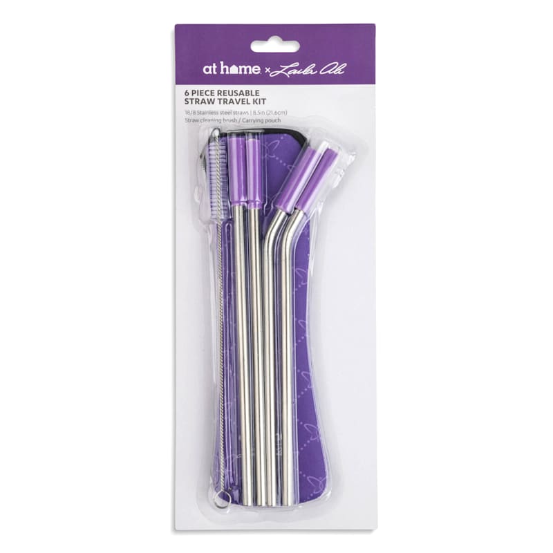6 Stainless Steel Straws + Cleaning Brush