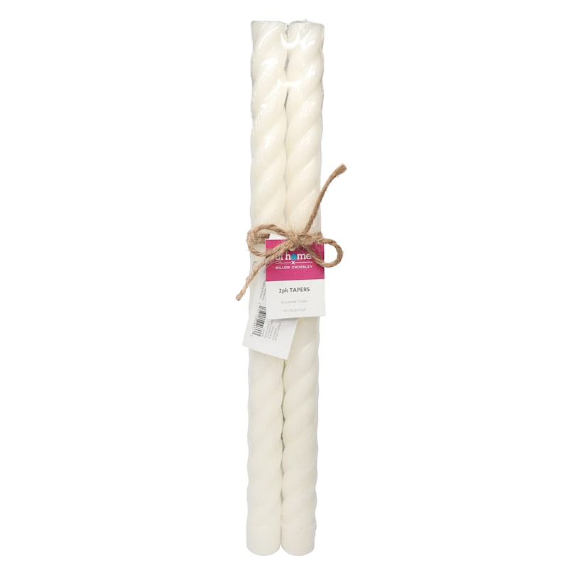 Willow Crossley 2-Pack White Twisted Taper Candles, 14"