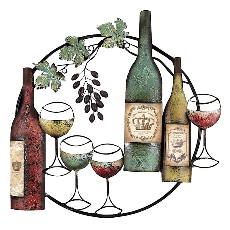 Wine Bottle Round Metal Wall Art 26