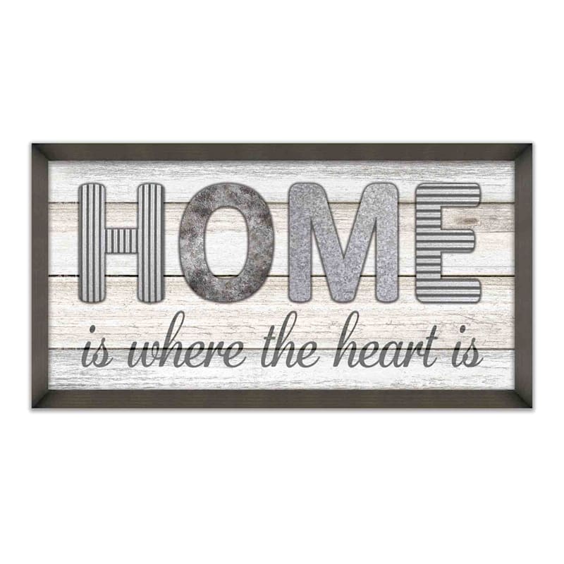 Glass Framed Home Is Where the Heart Is Wall Sign, 26x14