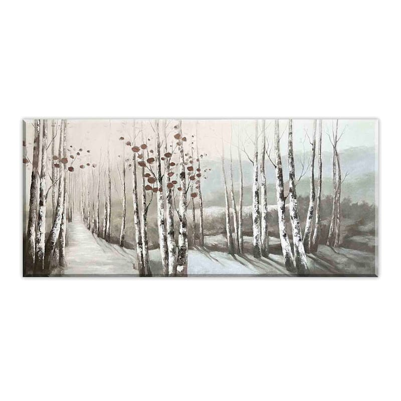 Misty Morning Birch Forest Enhanced Canvas Wall Art, 72x32