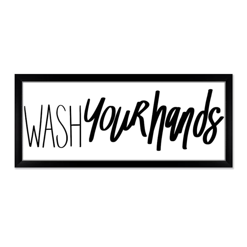 Glass Framed Wash Your Hands Bathroom Wall Art, 8x20