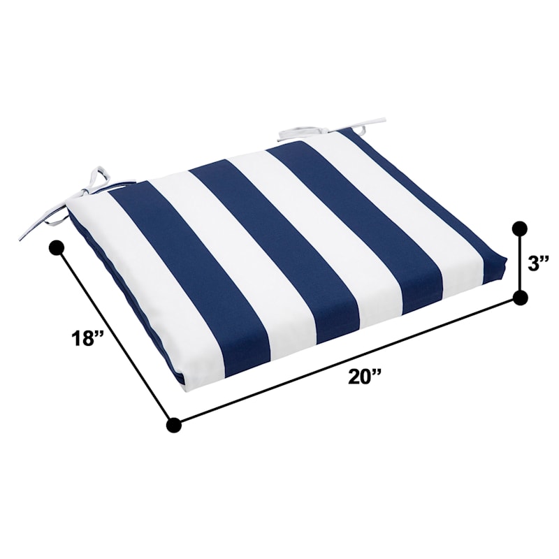 Providence Navy Awning Striped Outdoor Square Seat Cushion