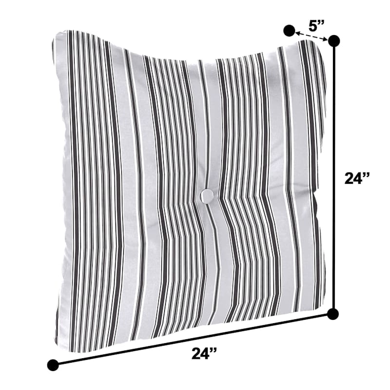 Black & Grey Worth Striped Outdoor Tufted Back Cushion