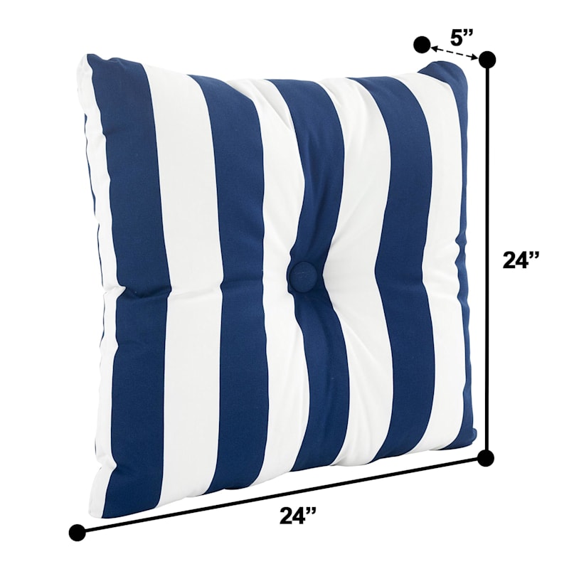 Providence Navy Blue Awning Striped Outdoor Tufted Back Cushion