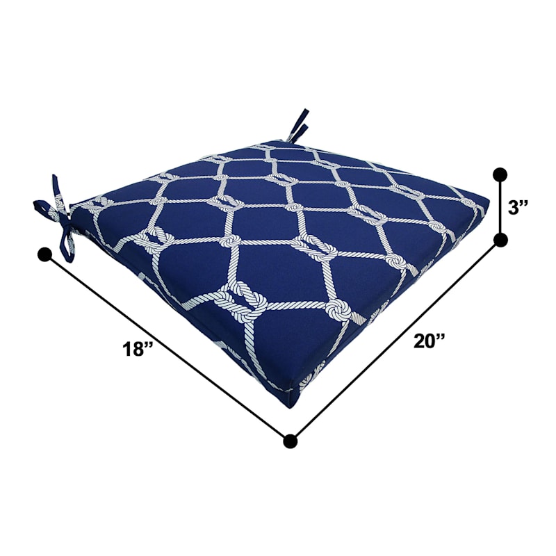 Providence Navy Blue Rope Lattice Outdoor Square Seat Cushion