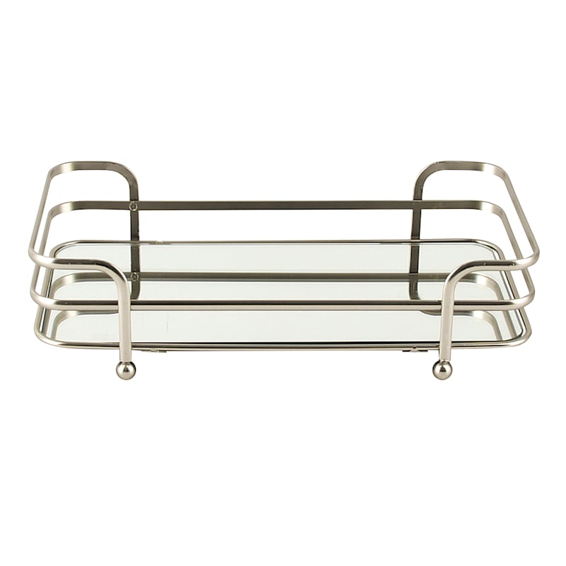 Mirrored Vanity Tray, Brushed Nickel