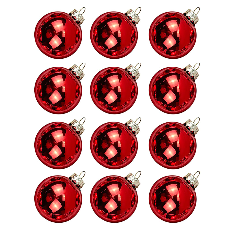 12-Count Red Shiny Glass Ornaments