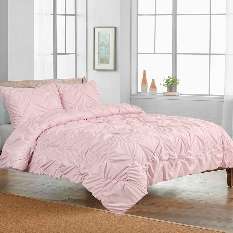 Glambition 2-Piece Pink Diamond Pintuck Essential Comforter Set, Twin/Twin  XL