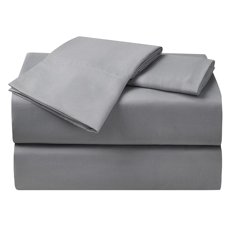 4-Piece Charcoal Grey Microfiber Essential Sheet Set, Queen