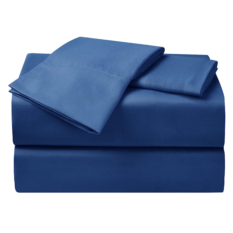 Mainstays Soft Wrinkle Resistant Microfiber King Navy Sheet Set, Blue