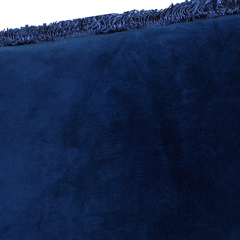 Providence Blue Velvet Throw Pillow with Lace, 14x20