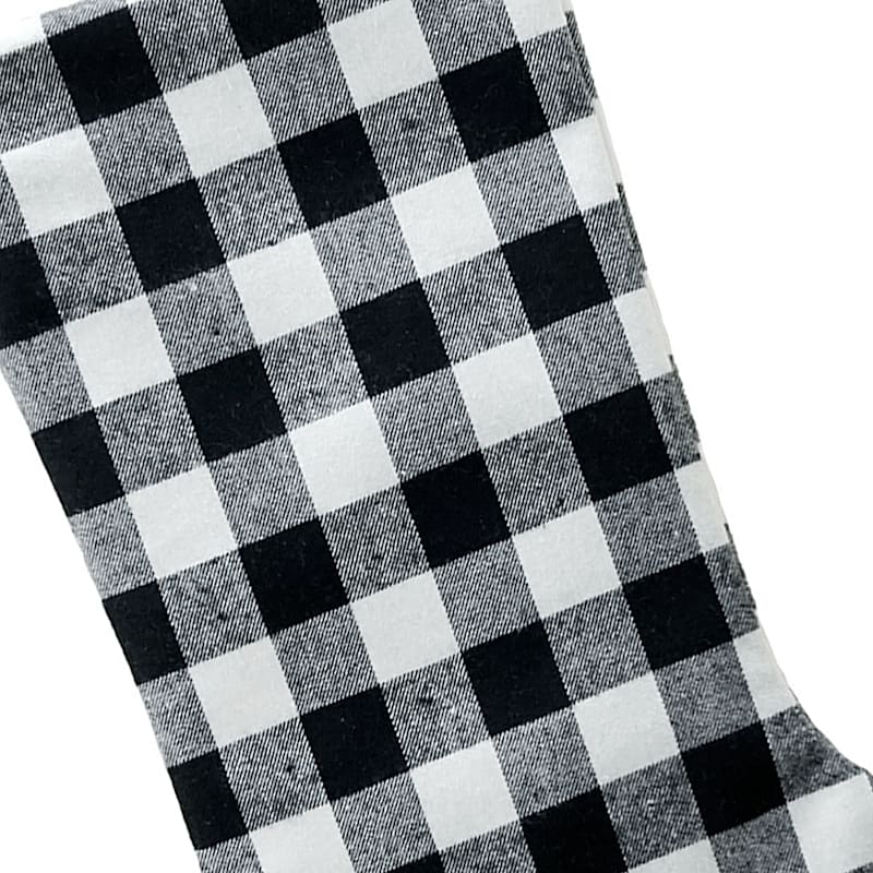 Homespun Holiday Black & White Buffalo Plaid Stocking with White Cuff, 27