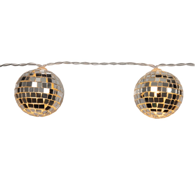 Newmemo 10LED Disco Balls String Lights Hanging Mirror Disco Ball LED Light  Silver Mini Disco Balls Ornament Tree Decoration Light Christmas Lamp for