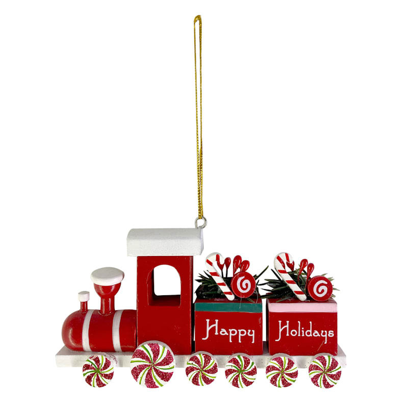 Gingerbread Lane Red Peppermint Happy Holidays Train Ornament, 5