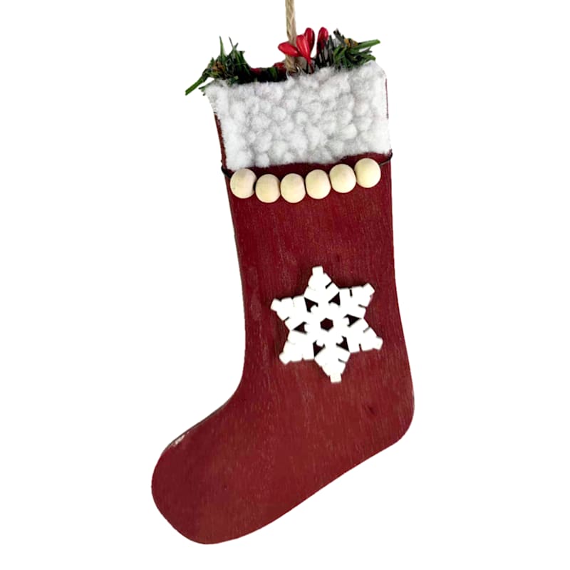 19 Red & Green Felt Christmas Stocking with Snowflakes